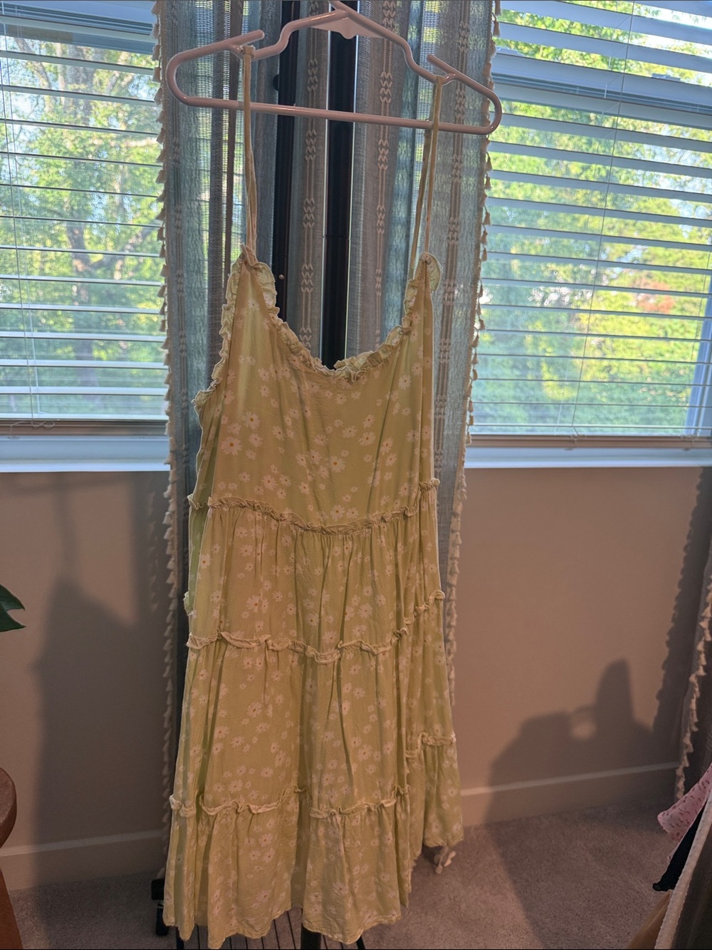 Light Green Floral Tiered Mini Dress - Women's